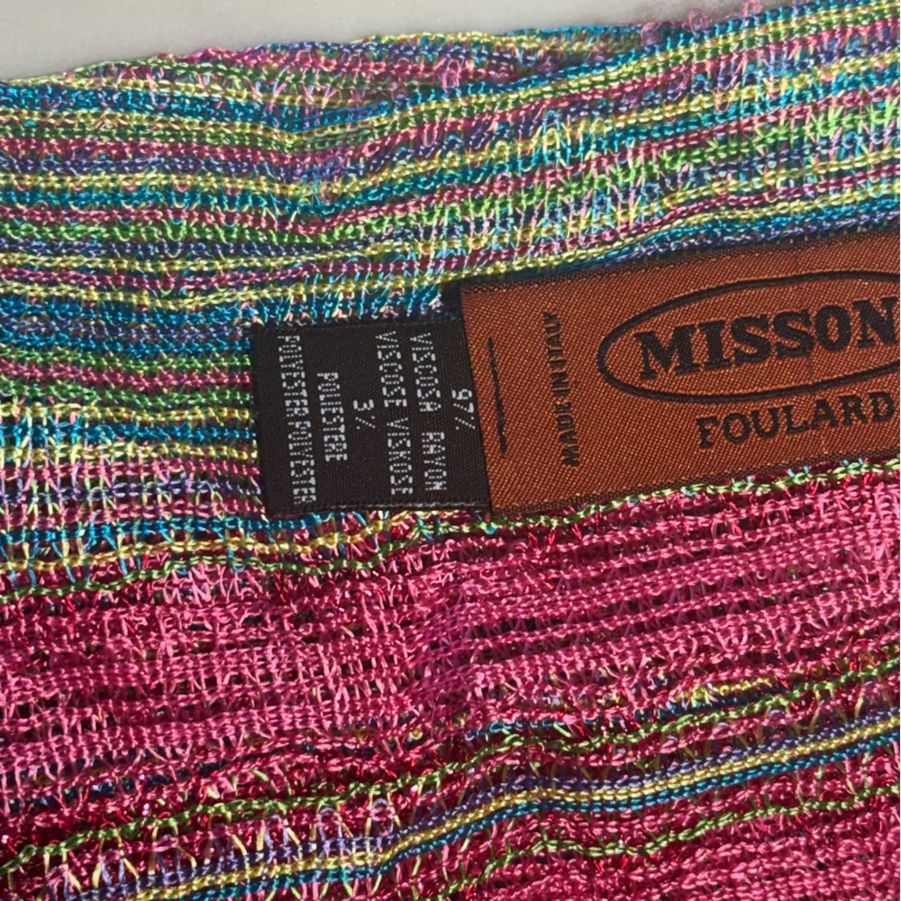 MISSONI Multi Color Metallic Scarf Stole Wrap Pink Blue Green Yellow Purple - Picture 5 of 10